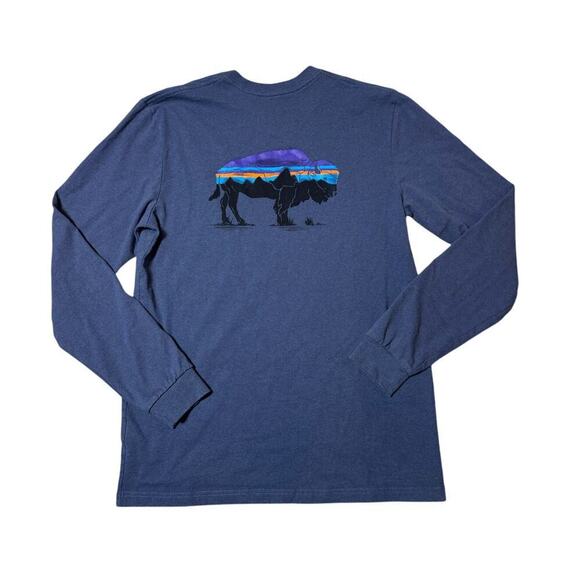 Patagonia Long Sleeve Men's T-Shirt size Medium, Regular Fit; Blue - Picture 2 of 8